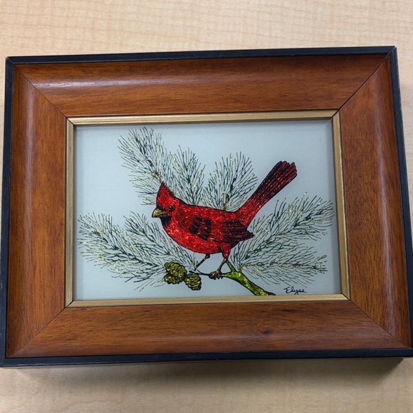 Framed vintage Aluminum Art by Elyse- male red cardinal - Picture 2 of 6